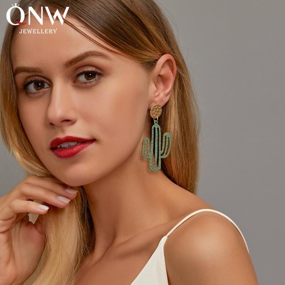 NWT Gold & Denim Blue Cactus Earrings - Picture 2 of 2